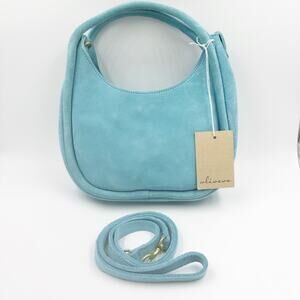 Oliveve Emilia Top Handle Crossbody Azure Blue Leather Backed Suede NEW Boho